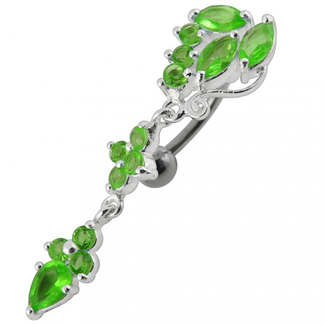 Šperky4U Stříbrný piercing do pupíku, světle zelené zirkony - BP01132-G
