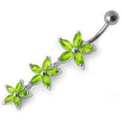 Šperky4U Stříbrný piercing do pupíku, světle zelené zirkony - BP01138-G