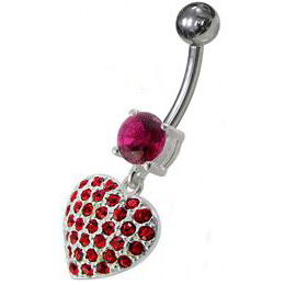 Šperky4U Stříbrný piercing do pupíku - srdíčko, tmavě růžové zirkony - BP01210-F