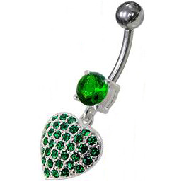 Šperky4U Stříbrný piercing do pupíku - srdíčko, tmavě zelené zirkony - BP01210-E