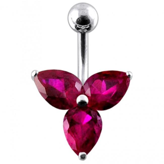Šperky4U Stříbrný piercing do pupíku - kytička, tmavě růžové zirkony - BP01023-F