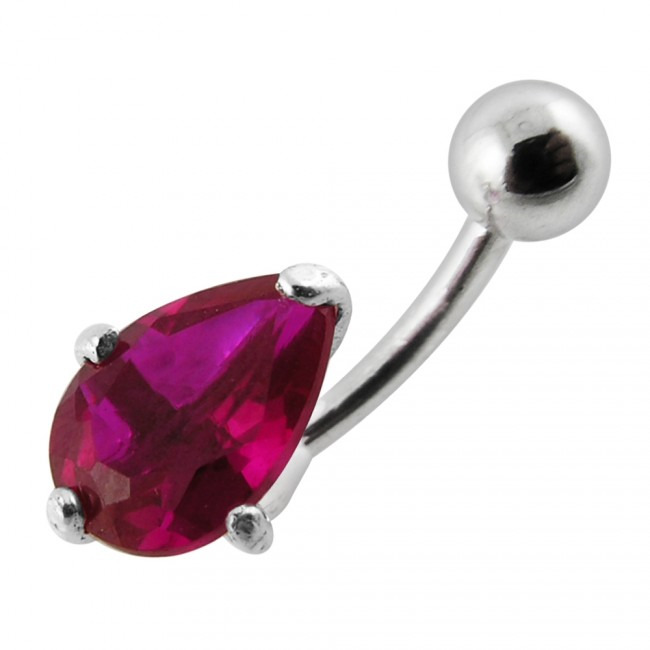 Šperky4U Stříbrný piercing do pupíku - kapka, tmavě růžový zirkon - BP01010-F