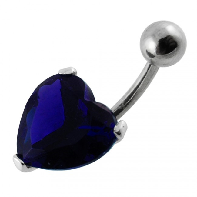 Šperky4U Stříbrný piercing do pupíku - srdíčko, tmavě modrý zirkon - BP01012-B