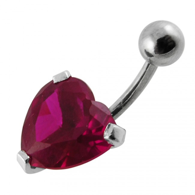 Šperky4U Stříbrný piercing do pupíku - srdíčko, červený zirkon - BP01012-R