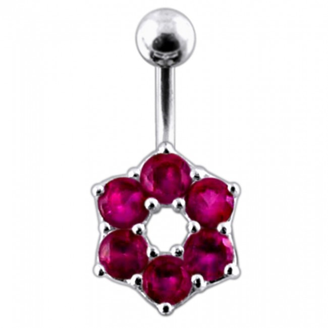 Šperky4U Stříbrný piercing do pupíku - kytička, tmavě růžové zirkony - BP01016-F