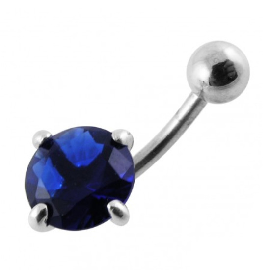 Šperky4U Stříbrný piercing do pupíku, tmavě modrý zirkon - BP01017-B