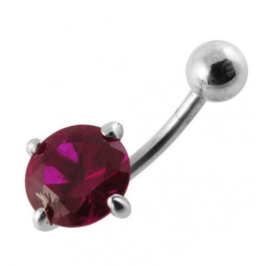 Šperky4U Stříbrný piercing do pupíku, tmavě růžový zirkon - BP01017-F