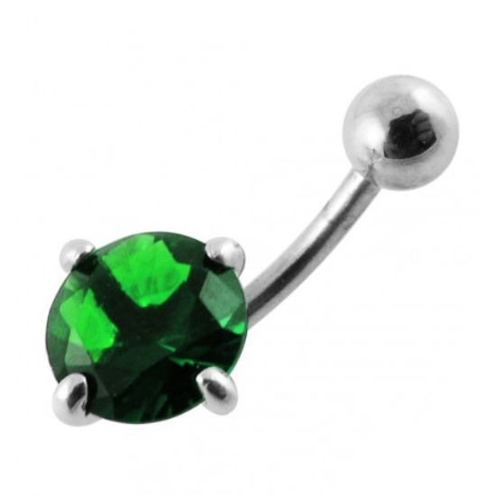 Šperky4U Stříbrný piercing do pupíku, tmavě zelený zirkon - BP01017-E