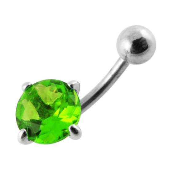 Šperky4U Stříbrný piercing do pupíku, světle zelený zirkon - BP01017-G