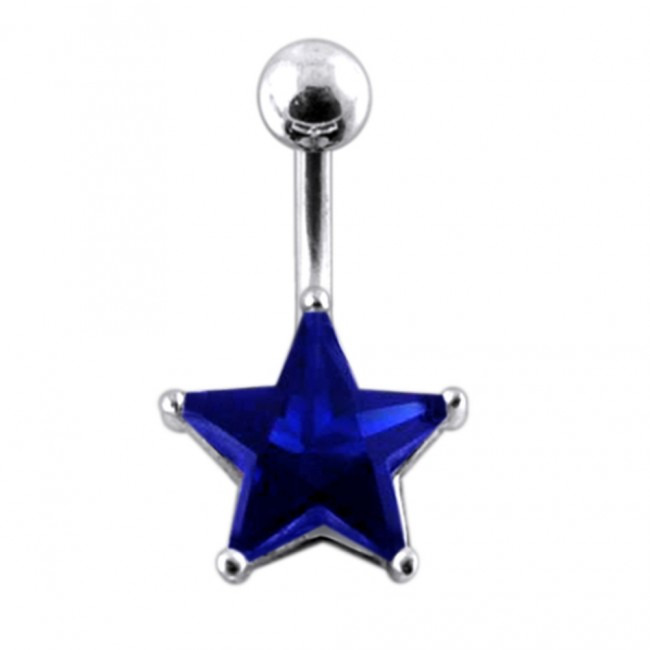 Šperky4U Stříbrný piercing do pupíku - hvězda, tmavě modrý zirkon - BP01019-B