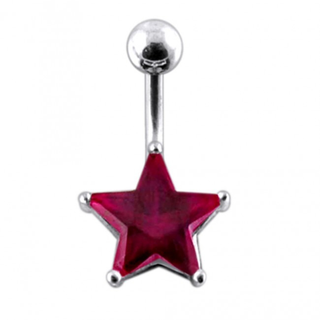 Šperky4U Stříbrný piercing do pupíku - hvězda, tmavě růžový zirkon - BP01019-F