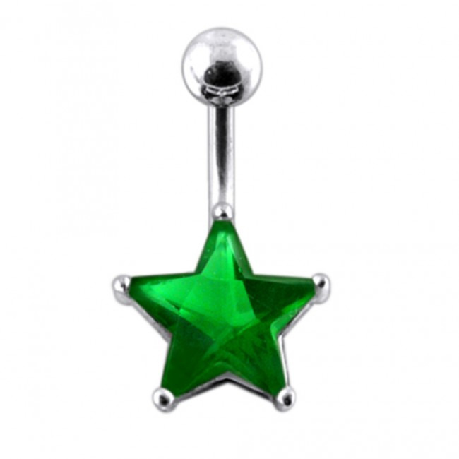 Šperky4U Stříbrný piercing do pupíku - hvězda, tmavě zelený zirkon - BP01019-E