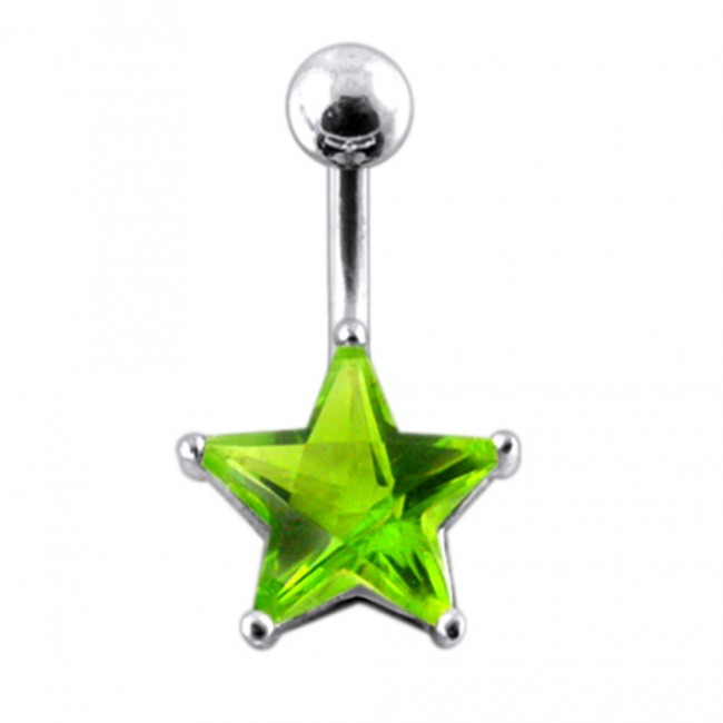 Šperky4U Stříbrný piercing do pupíku - hvězda, světle zelený zirkon - BP01019-G