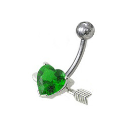 Šperky4U Stříbrný piercing do pupíku, tmavě zelený zirkon - BP01020-E
