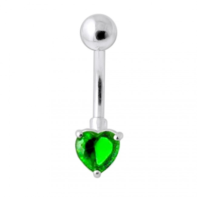 Šperky4U Stříbrný piercing do pupíku, tmavě zelený zirkon - BP01022-E
