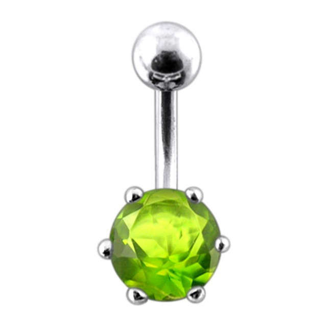 Šperky4U Stříbrný piercing do pupíku, světle zelený zirkon - BP01025-G
