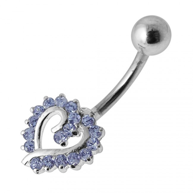 Šperky4U Stříbrný piercing do pupíku srdíčko, světle fialové zirkony - BP01026-TZ