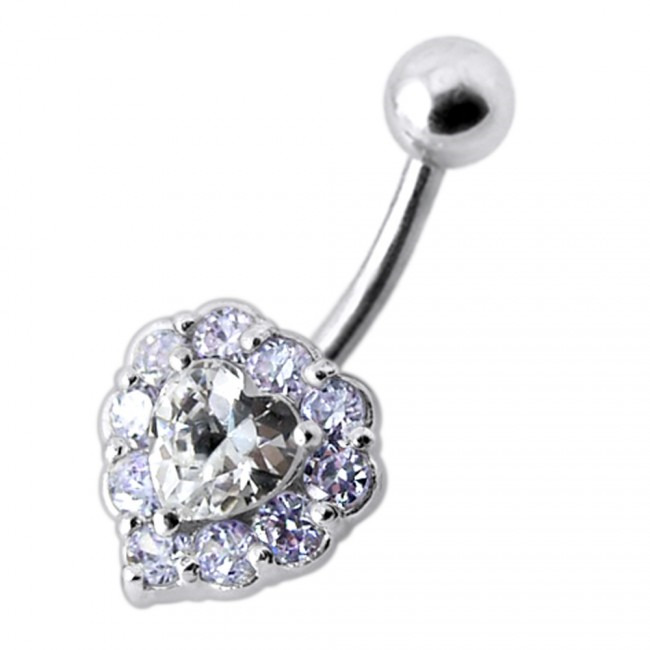 Šperky4U Stříbrný piercing do pupíku - srdce, světle fialové zirkony - BP01033-TZ