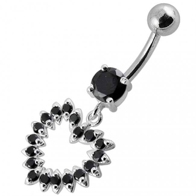 Šperky4U Stříbrný piercing do pupíku, černé zirkony - BP01004-K