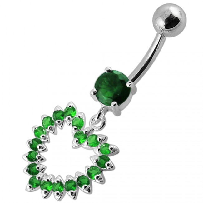 Šperky4U Stříbrný piercing do pupíku, tmavě zelené zirkony - BP01004-E