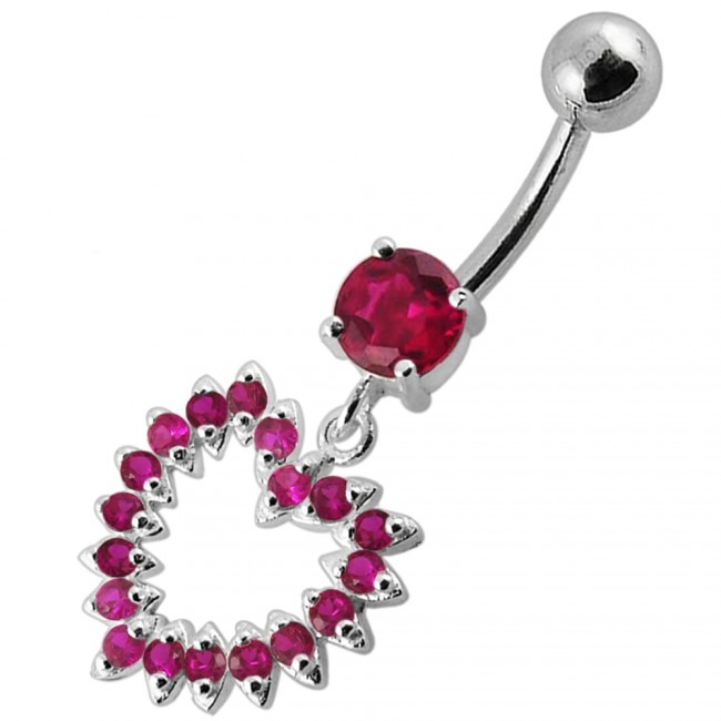 Šperky4U Stříbrný piercing do pupíku, tmavě růžové zirkony - BP01004-F