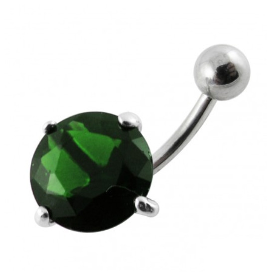 Šperky4U Stříbrný piercing do pupíku, tmavě zelený zirkon 12 mm - BP01001-E