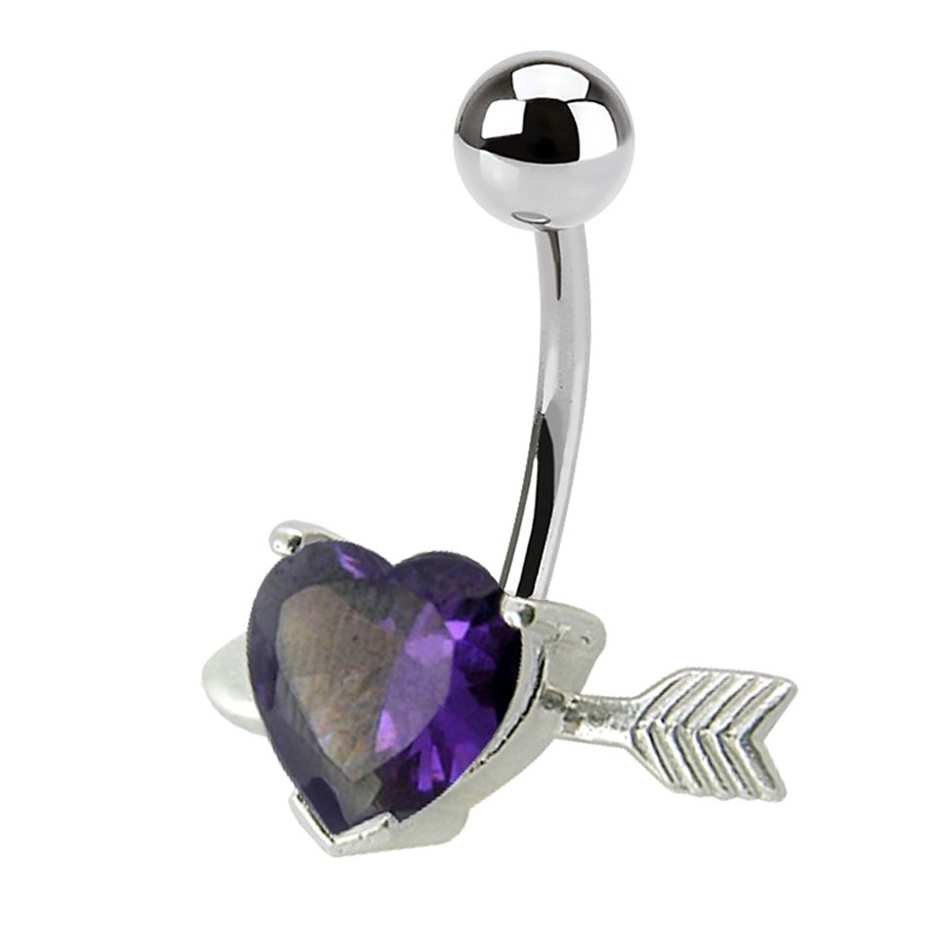 Šperky4U Stříbrný piercing do pupíku - srdíčko probodnuté - BP01020-A