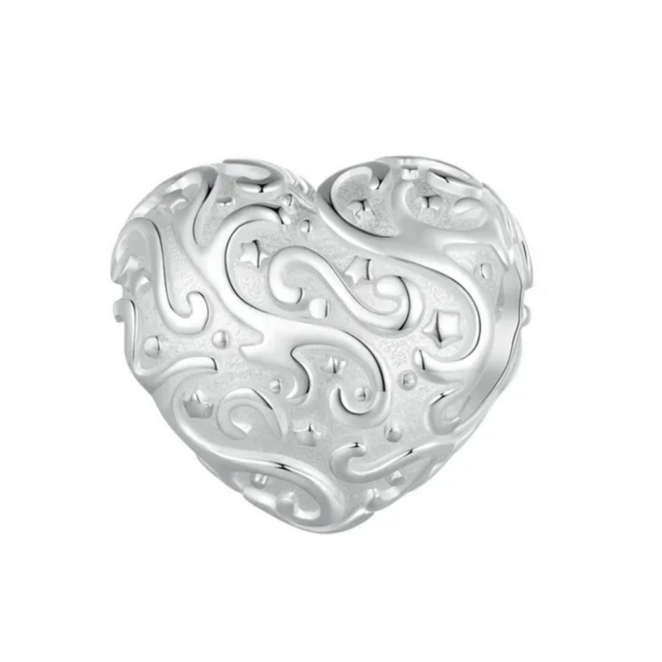 NUBIS® Stříbrný přívěšek korálek srdce s ornamenty - NB-8163