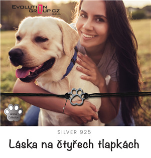 EG7676 Textilní náramek Kabbalah černý se stříbrnou tlapkou