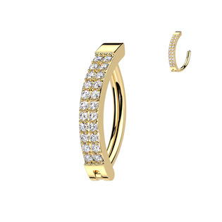 Levně Zlacený piercing do pupíku se štítem se zirkony - WP0089-GD