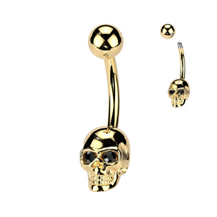 Levně Zlacený piercing do pupíku lebka - WP0096-GD