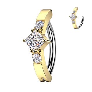 Levně Zlacený piercing do pupíku se čtvercovým zirkonem - WP0093-GD