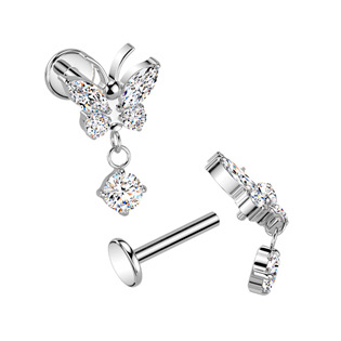 TIT1535-1206 Piercing do ucha - labreta s motýlkem TITAN, 1,2 x 6 mm