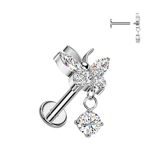 Levně Piercing do ucha - labreta s motýlkem TITAN, 1,2 x 6 mm - TIT1535-1206