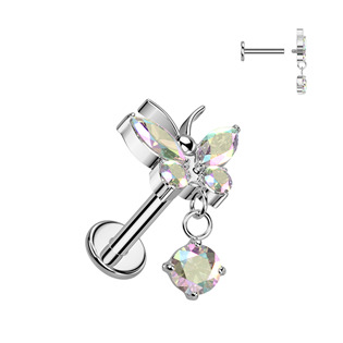 Levně Piercing do ucha - labreta s motýlkem TITAN, 1,2 x 6 mm - TIT1536-1206