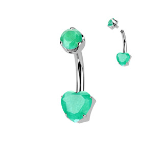 TIT1557 Piercing do pupíku srdíčko - TITAN, Zelený Onyx
