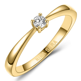 Levně NINA SARA® Zlatý zásnubní prsten s diamantem - velikost 53 - NS609D-YG-53