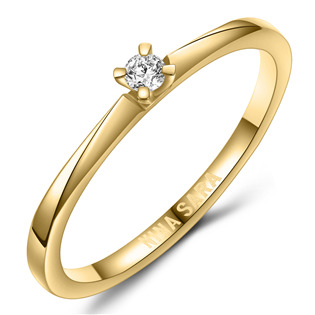 Levně NINA SARA® Zlatý zásnubní prsten s diamantem - velikost 52 - NS615D-YG-52
