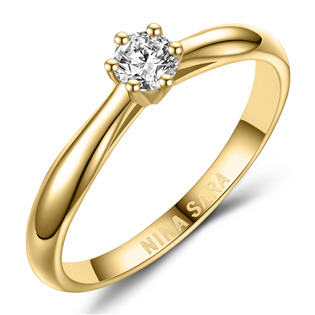 Levně NINA SARA® Zlatý zásnubní prsten s diamantem - velikost 46 - NS606D-YG-46