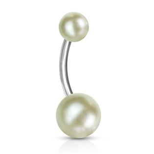 Levně Piercing do pupíku - perličky, krémová barva - BA01093-MI