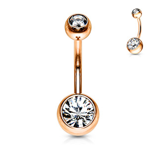 Levně Zlacený piercing do pupíku - banánek, čirá barva - BS01055-C