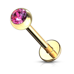 Levně Pozlacený piercing do brady - labreta, tmavě růžový zirkon - LB1033-F