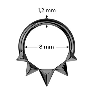 SG121-K Černý ocelový kruh s hroty - helix / cartilage / septum piercing
