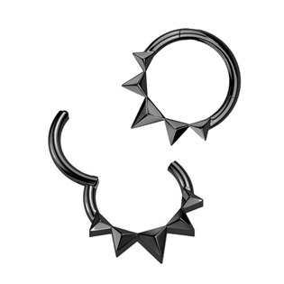 SG121-K Černý ocelový kruh s hroty - helix / cartilage / septum piercing