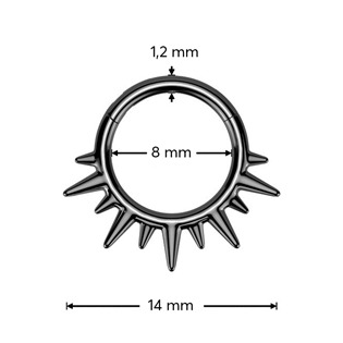 SG125-K Černý ocelový kruh s hrotíky - helix / cartilage / septum piercing