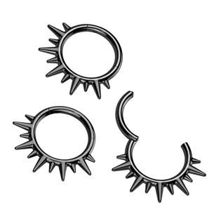 SG125-K Černý ocelový kruh s hrotíky - helix / cartilage / septum piercing