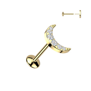 Levně Zlacený piercing do brady měsíček - PUSH IN labreta TITAN - TIT1583-GD