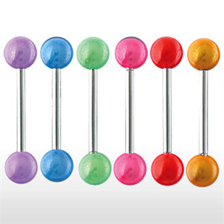 Levně Piercing do jazyka, zelená barva - PJ01160-G