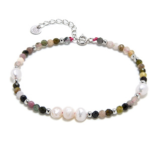 AURA Minerální náramek přírodní Turmalín a perličky, stříbro AG925 - AU0015