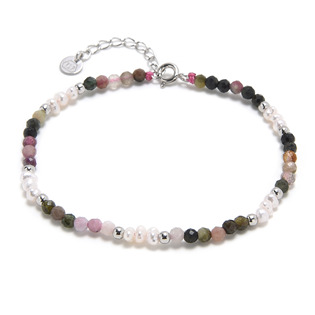 AURA Minerální náramek přírodní Turmalín a perličky, stříbro AG925 - AU0003